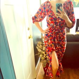 Red exquisite print midi dress - SALONI